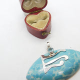 Large Sterling Silver, Topaz & Azure Howlite Drop Pendant Vintage c1980