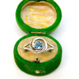 Sterling Silver Blue & White Diamond Circle Swirl Ring Vintage c1970 Size M 1/2