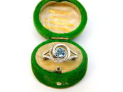 Sterling Silver Blue & White Diamond Circle Swirl Ring Vintage c1970 Size M 1/2