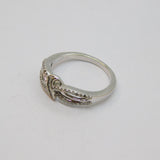 Sterling Silver Diamond Set Intertwined Design Dress Ring Vintage c1970 Size O