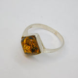 Sterling Silver Baltic Amber Offset Square Contemporary Ring c2000 Size S