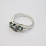 Sterling Silver 3 Oval Sapphire Twist Dress Ring Vintage c1970 Size N 1/2
