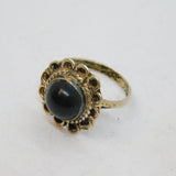 Sterling Silver Mexican Black Agate Flower Studio Band Ring Vintage c1970 Size J
