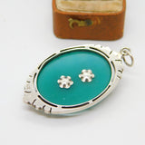 European .935 Silver, Hardstone & Paste Lizard Drop Pendant Antique c1930