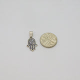 Sterling Silver Crystal Set Hamsa Hand Charm Pendant Contemporary c1990s