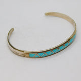 Sterling Silver MKL Zuni Turquoise Inlay Handmade Cuff Bangle Vintage c1970