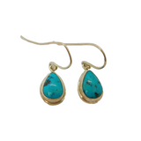 Pair of Sterling Silver Cabochon Turquoise Peardrop Hook Earrings Modern c1990