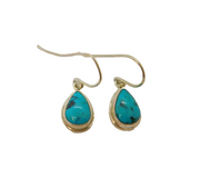 Pair of Sterling Silver Cabochon Turquoise Peardrop Hook Earrings Modern c1990