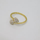 Gold On Sterling Silver Clay & Crystal Hearts Dress Ring Vintage c2000 Size P