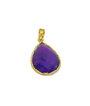 Gold On Sterling Silver Faceted Amethyst Peardrop Pendant Modern c1990s