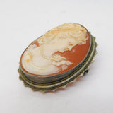 Art Deco 800 Grade Silver Carved Shell Cameo Profile Brooch Antique c1920s