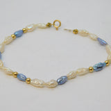14ct Yellow Gold & Freshwater Pearl Beaded Bracelet Vintage c1970s