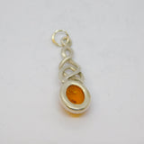Sterling Silver Cabochon Baltic Amber Celtic Style Charm Pendant Vintage c1970