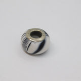 Sterling Silver Black & White Patterned Charmbead For Bracelet Vintage c2000