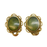 Pair of 9ct Yellow Gold & Connemara Marble Clip-On Earrings Vintage c1970s