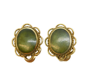Pair of 9ct Yellow Gold & Connemara Marble Clip-On Earrings Vintage c1970s