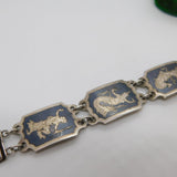 Siam Sterling Silver Niello Enamel Dancing Goddess Panel Bracelet Antique c1930
