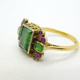 18th Century 18ct Gold, Green Paste, Ruby Mourning Ring Antique c1790
