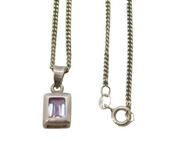 Sterling Silver Amethyst Drop Pendant Necklace Vintage c1980s