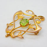 Edwardian 9ct Yellow Gold & Peridot Lavalier Drop Pendant Antique c1910s