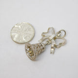 Sterling Silver Bell on a Ribbon Charm Pendant Vintage c1970