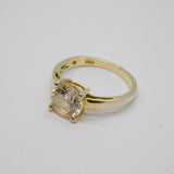 Gold On Sterling Silver Round Topaz Solitaire Dress Ring Vintage c1970 Size L