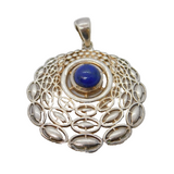Sterling Silver Woven-Work Lapis Lazuli Drop Charm Pendant Vintage c1970