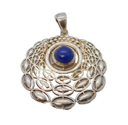 Sterling Silver Woven-Work Lapis Lazuli Drop Charm Pendant Vintage c1970