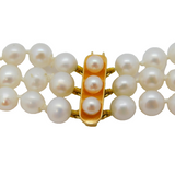 J. Köhle 9ct Gold & Cultured Pearl Triple Strand Necklace Vintage c1960s