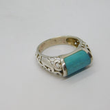 Sterling Silver Rounded Turquoise Patterned Band Ring Vintage c1970 Size P 1/2