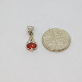 Sterling Silver Red Spinel & Diamond Delicate Drop Pendant Modern c1990s