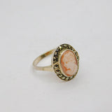 Sterling Silver Carved Cameo Marcasite Deco Dress Ring Antique c1930 Size M 1/2