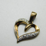 Sterling Silver and Diamante Heart Charm Pendant Vintage c1970