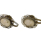 Pair of .800 Silver Carved Shell Cameo Screwback Earrings Antique c1930
