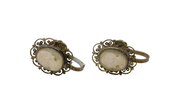 Pair of .800 Silver Carved Shell Cameo Screwback Earrings Antique c1930