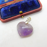 Sterling Silver Carved Purple Amethyst Heart Charm Pendant Vintage c1970