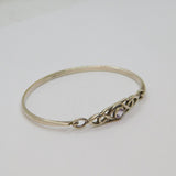Sterling Silver Amethyst Set Celtic Pattern Cuff Bangle Contemporary c1990s