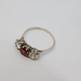 Sterling Silver Pink & Clear Paste Edwardian Style Ring Vintage c1970 Size U