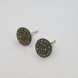 Pair of Sterling Silver Marcasite Domed Round Deco Stud Earrings Antique c1930's