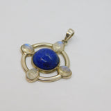 Sterling Silver Lapis Lazuli & 4 Moonstone Celtic Cross Pendant Vintage c1970s