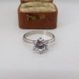 Sterling Silver Crystal Set Solitaire Ring Vintage c1970 Size S UK