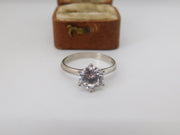 Sterling Silver Crystal Set Solitaire Ring Vintage c1970 Size S UK