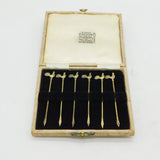 Edwardian Boxed Set of Sterling Silver Gilt Chicken Cocktail Sticks Antique
