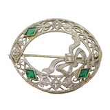 Art Deco 14ct White Gold, Emerald & Diamond Floral Dress Brooch Antique c1930s