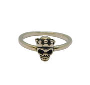 Sterling Silver Crowned Skull Dress Band Ring Vintage c1970 Size R