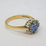 9ct Yellow Gold, Tanzanite & Diamond Set Floral Dress Ring Vintage 1989 London