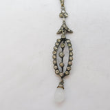 Victorian Sterling Silver Floral Paste Set Drop Pendant Necklace Antique c1890