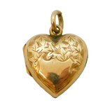Art Deco 9ct Yellow Gold Back & Front Floral Sweetheart Locket Antique c1920s