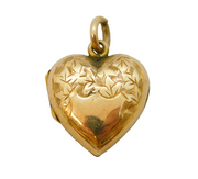 Art Deco 9ct Yellow Gold Back & Front Floral Sweetheart Locket Antique c1920s
