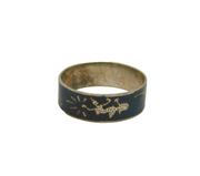 Sterling Silver Niello Enamel Mythical Symbols Ring Antique c1930 Size L 1/2